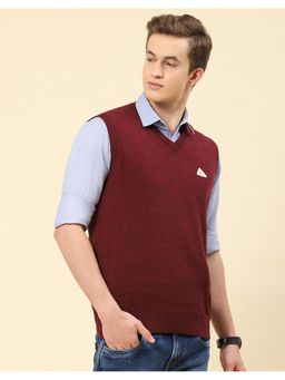 Monte Carlo - Maroon Wool Blend V-Neck Sweater