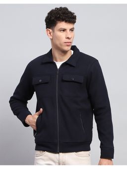 Rock.it - Navy Blue Polyester Blend Solid Knitted Jacket