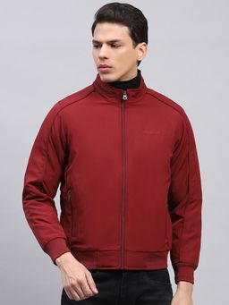 Monte Carlo - Maroon Polyester Blend Solid Jacket