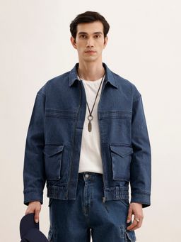 WROGN - Blue Oversized Zipper Denim Jacket