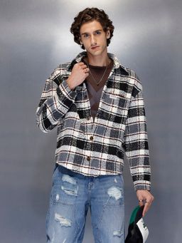 WROGN - Grey Men's Monochrome Oversize Bold Check Shacket