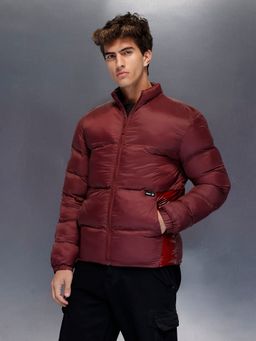 WROGN - Maroon Gloss Finish Quilted Puffer Jacket