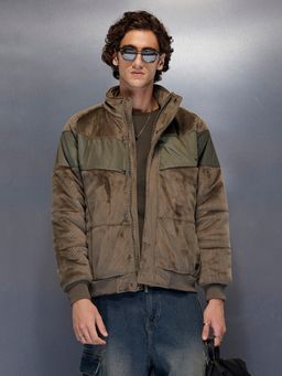 WROGN - Olive Men's Textured Corduroy Puffer with Contrast Panels