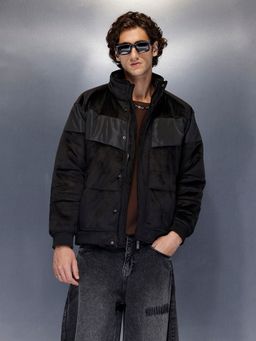 WROGN - Black Men's Textured Corduroy Puffer with Contrast Panels
