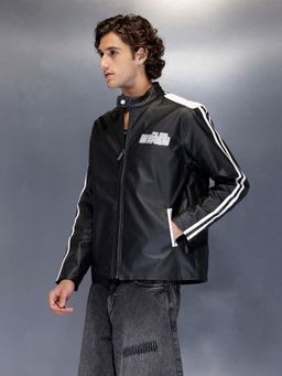 WROGN - Black Men's Moto-Style with Contrast Stripes Jacket