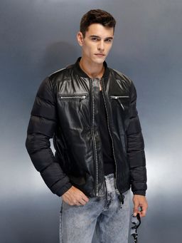 WROGN - Black Casual Slim Fit Biker Jacket