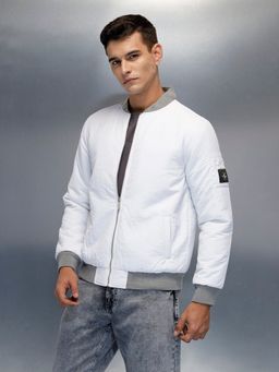 WROGN - Off White Casual Slim Fit Bomber Jacket