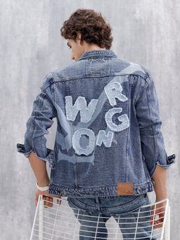 WROGN - Blue Slim Fit Wrong Appliqued Denim Jacket