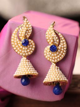 Anika's Creations - Perfect Stone And Pearl Meenakari Jhumki For Ethnic Wear