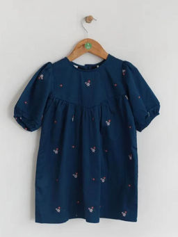 ZACH & KIKI - Moonlight Blue Embroidery Dress Floral Blue