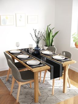Encasa Homes - Black Ribbed Cotton Table Runner & Placemat (Set of 7)