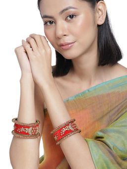 Accessher - Set of 6 Gold Plated Red Bangle Set for Women - 2.4
