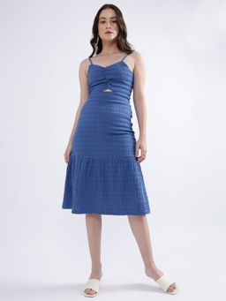 ELLE - Women Blue Self Design Dress