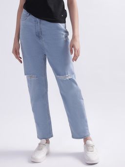 ELLE - Women Blue Solid Mom Fit Jeans