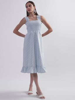 ELLE - Women Stripes Square Neck Midi Dress