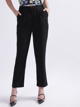 ELLE - Women Black Solid Regular Fit Trousers