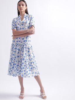 ELLE - Women Floral Mandarin Neck Midi Dress