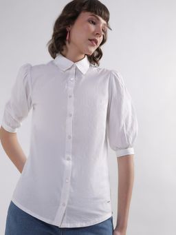 ELLE - Women White Solid Collar Shirt