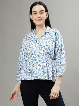 ELLE - Women Printed Spread Collar Three-Quarter Sleeves Top