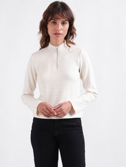 ELLE - Women Striped Full Sleeves High Neck Top