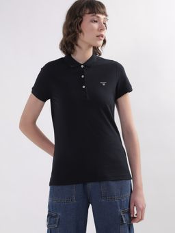 GANT - Women Black Solid Polo T-Shirt