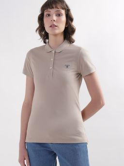 GANT - Women Beige Solid Polo T-Shirt