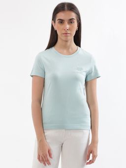 GANT - Women Light Blue Solid Round Neck T-Shirt