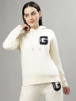 GANT - Women Cream Solid Hooded Long Sleeves Sweatshirt