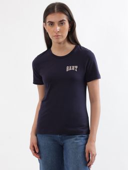 GANT - Women Navy Blue Embroidered Round Neck T-Shirt