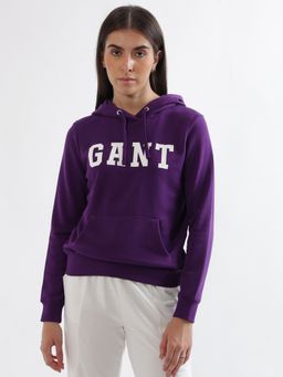 GANT - Women Purple Solid Hood Pullover Sweatshirt
