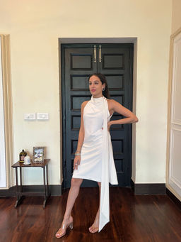 Couche - White High Neck Asymmetrical Dress