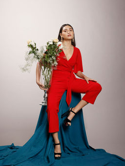 Couche - Red Functional Tie-Up Jumpsuit