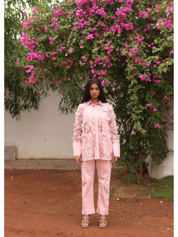 Couche - Pink Sheer-Nate Self-Design Co-Ord (Set of 3)