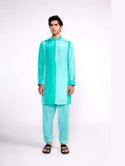 ISHA GUPTA TAYAL - Aqua Green Colour Blocked Kurta and Salwar Set