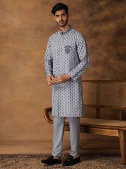ISHA GUPTA TAYAL - Grey Booti Print Kurta and Pant Set