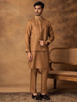 ISHA GUPTA TAYAL - Golden Floral Printed Kurta and Pant with Nehru Jacket Set
