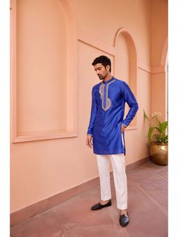 ISHA GUPTA TAYAL - Blue Dori and Hand Embroidered Silk Kurta and Pant Set