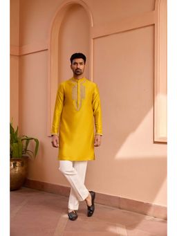 ISHA GUPTA TAYAL - Yellow Dori and Hand Embroidered Silk Kurta and Pant Set