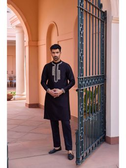 ISHA GUPTA TAYAL - Black Dori and Hand Embroidered Silk Kurta and Pant Set