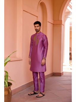 ISHA GUPTA TAYAL - Plum Earthy Pink Dori and Hand Embroidered Silk Kurta and Pant Set