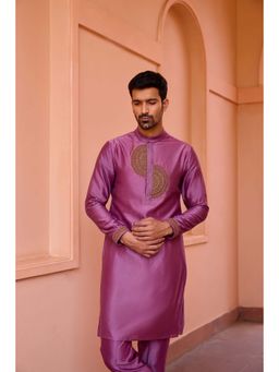 ISHA GUPTA TAYAL - Plum Earthy Pink Dori and Hand Embroidered Silk Kurta