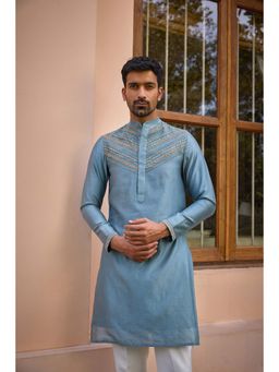 ISHA GUPTA TAYAL - Grey Dori and Hand Embroidered Silk Kurta