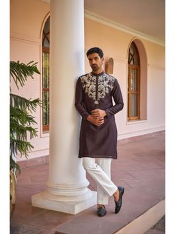 ISHA GUPTA TAYAL - Brown Dori and Hand Embroidered Silk Kurta and Pant Set