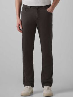Mufti - Charcoal Cotton Blend Mid Waist Straight Leg Solid Jeans