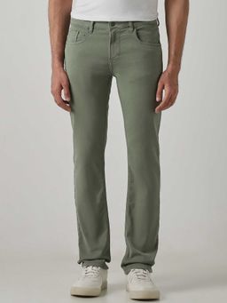 Mufti - Green Cotton Blend Mid Waist Slim Leg Solid Jeans