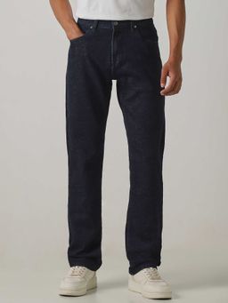 Mufti - Blue Cotton Blend Mid Waist Straight Leg Solid Jeans