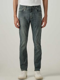 Mufti - Blue Cotton Blend Mid Waist Slim Leg Solid Jeans