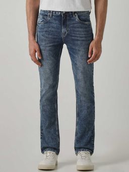 Mufti - Grey Cotton Blend Mid Waist Slim Leg Solid Jeans