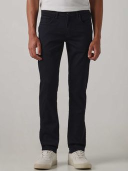 Mufti - Navy Blue Cotton Blend Mid Waist Slim Leg Solid Jeans