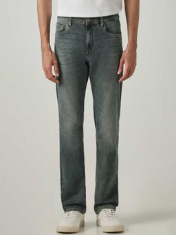 Mufti - Olive Cotton Blend Mid Waist Straight Leg Solid Jeans